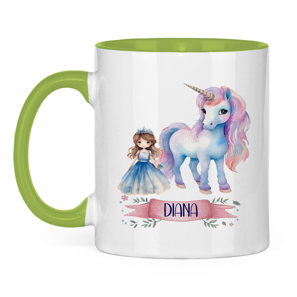 Kindertasse personalisiert – Keramiktasse mit Einhorn und Namen für Mädchen