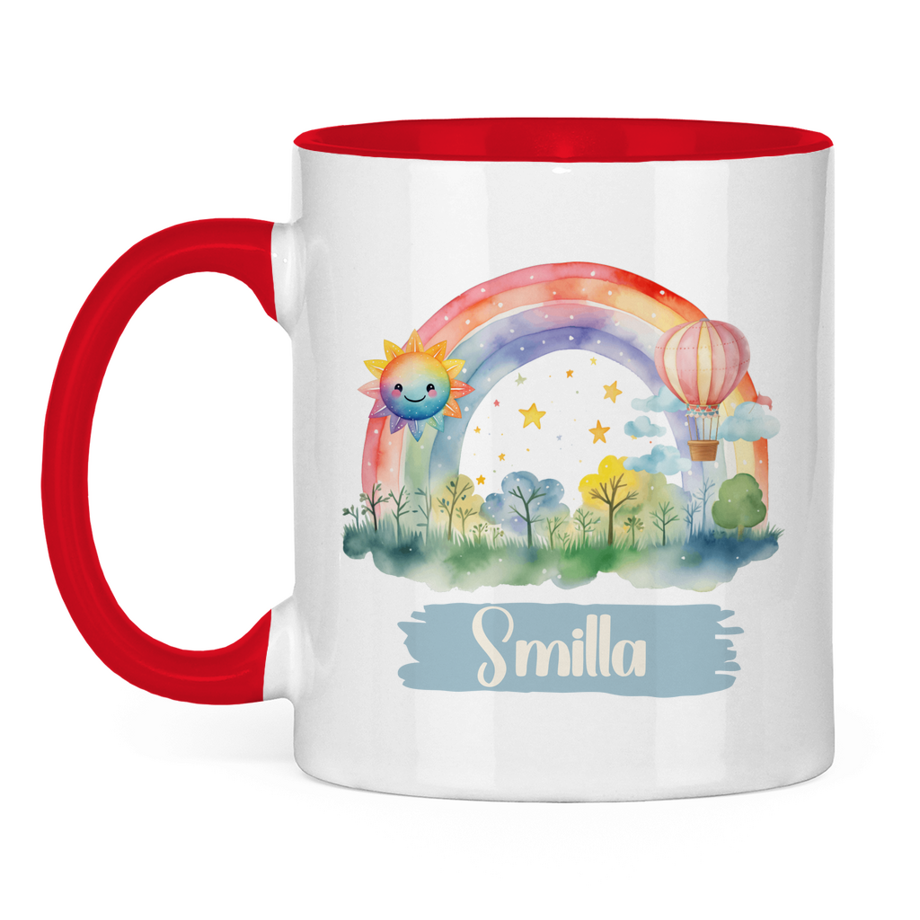 Kindertasse personalisiert – Keramiktasse mit Regenbogen und Namen