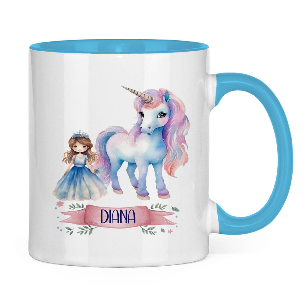 Kindertasse personalisiert – Keramiktasse mit Einhorn und Namen für Mädchen