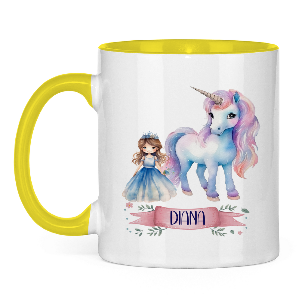 Kindertasse personalisiert – Keramiktasse mit Einhorn und Namen für Mädchen