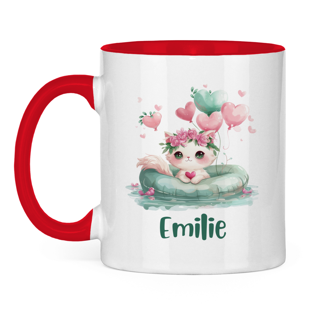 Kindertasse personalisiert – Keramiktasse mit grünen Tieren und Namen