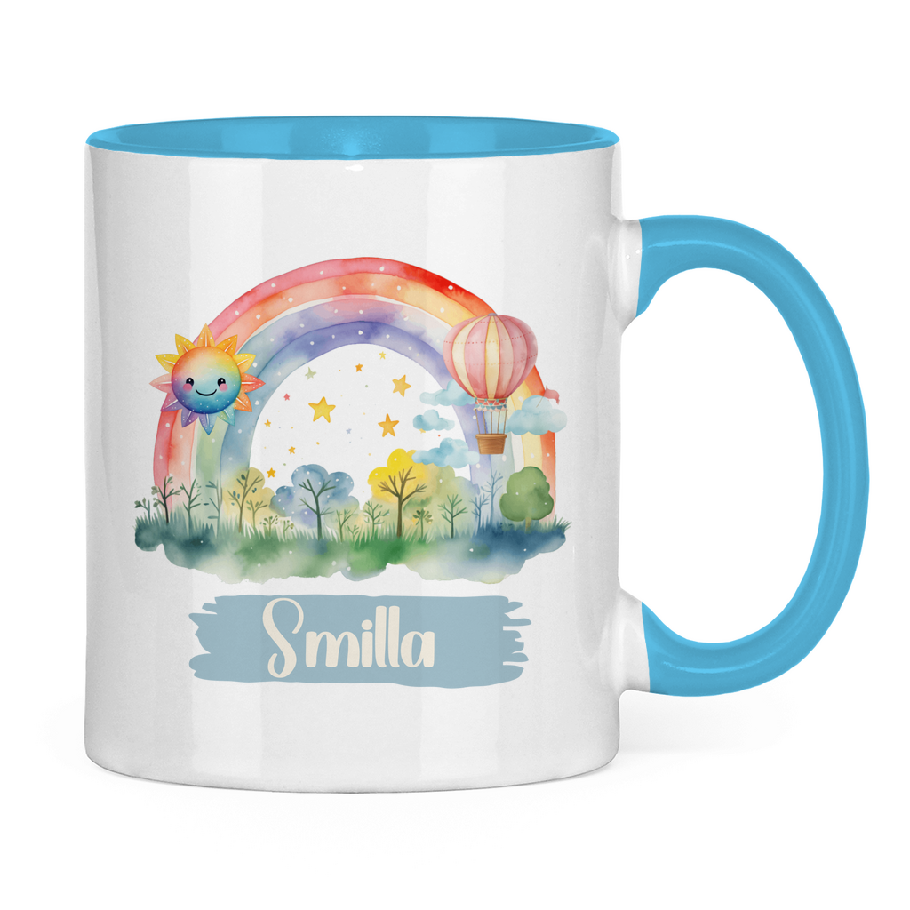 Kindertasse personalisiert – Keramiktasse mit Regenbogen und Namen