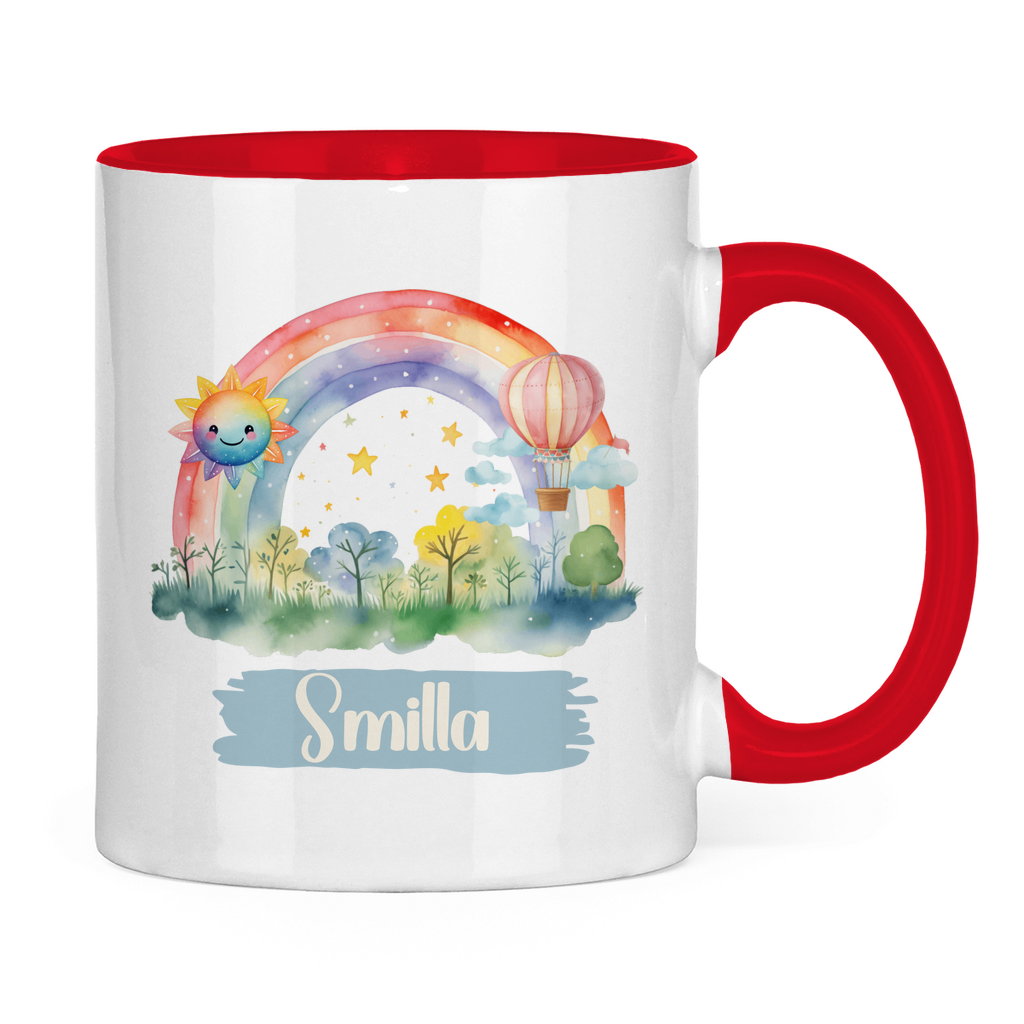 Kindertasse personalisiert – Keramiktasse mit Regenbogen und Namen