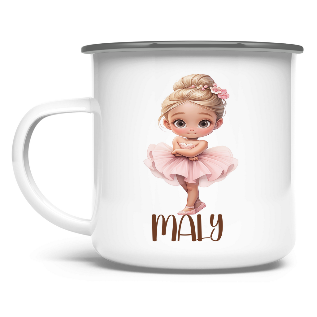 Emaille Tasse personalisiert – Ballerina Kindertasse mit Namen
