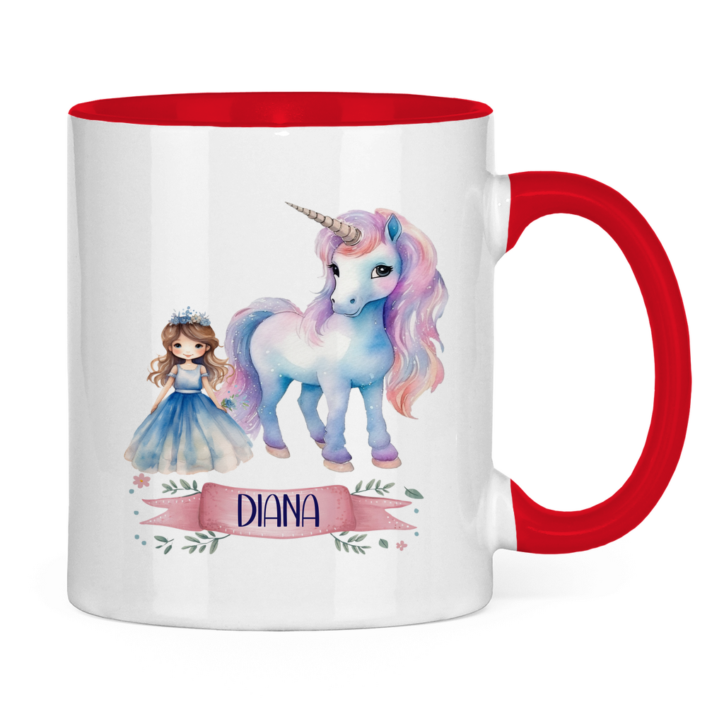 Kindertasse personalisiert – Keramiktasse mit Einhorn und Namen für Mädchen