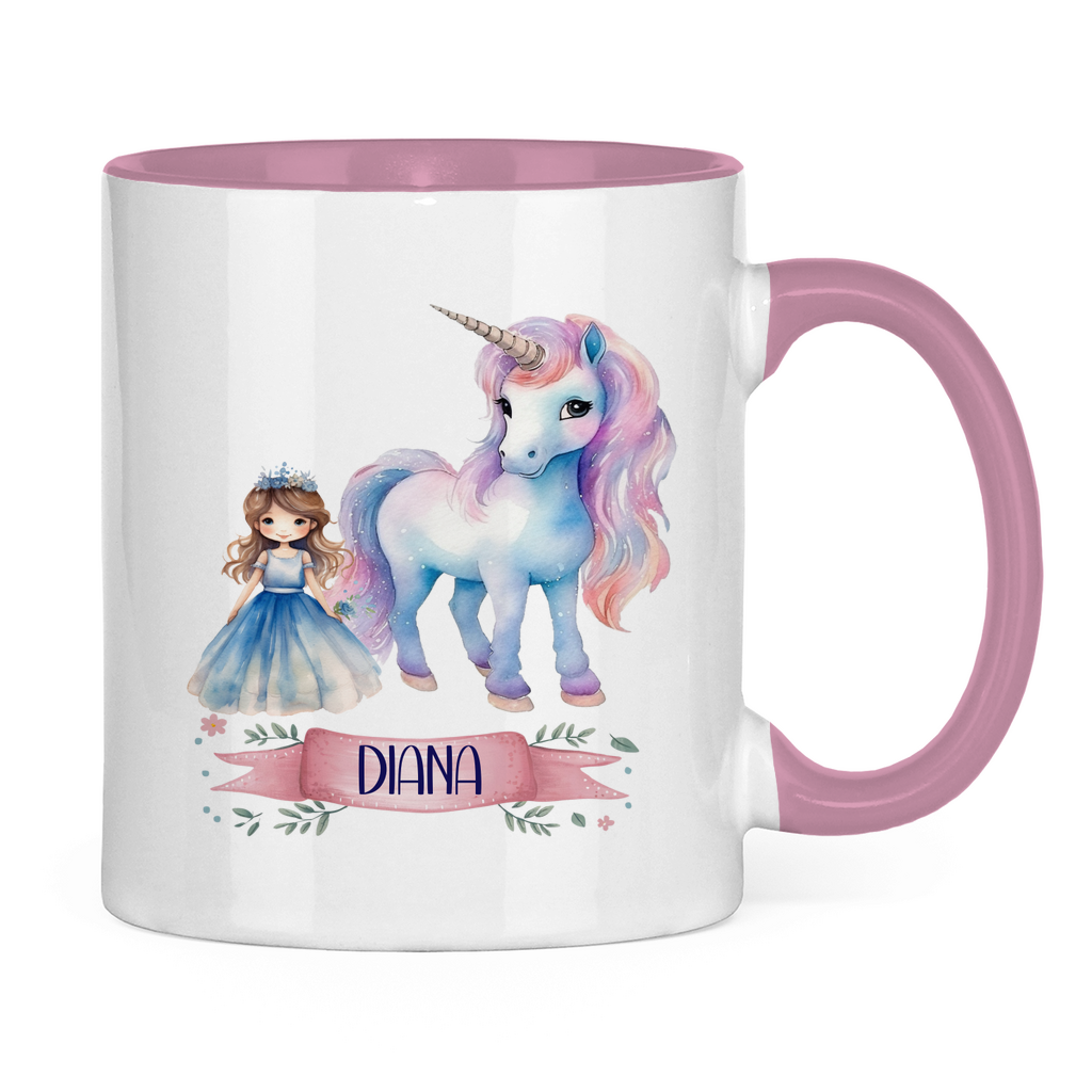 Kindertasse personalisiert – Keramiktasse mit Einhorn und Namen für Mädchen