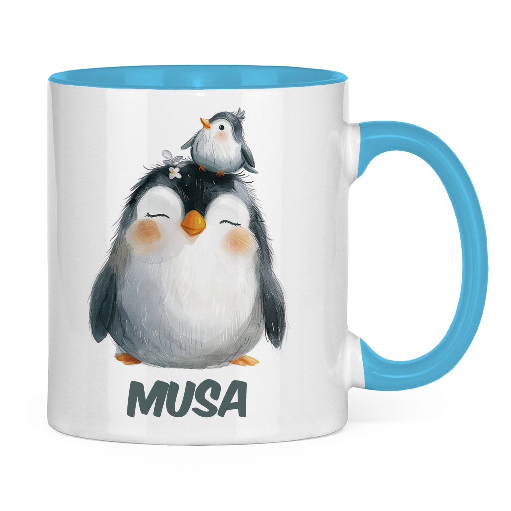 Kindertasse personalisiert – Keramiktasse mit bunten Tieren und Namen