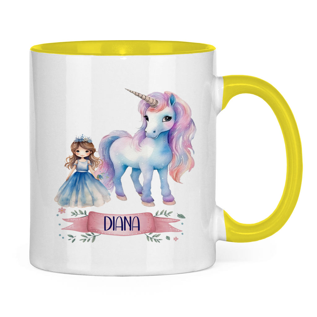 Kindertasse personalisiert – Keramiktasse mit Einhorn und Namen für Mädchen