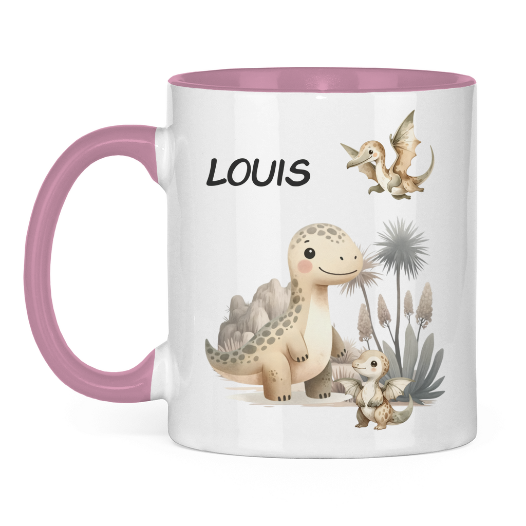 Kindertasse personalisiert – Keramiktasse mit Dinosaurier und Namen für Kinder