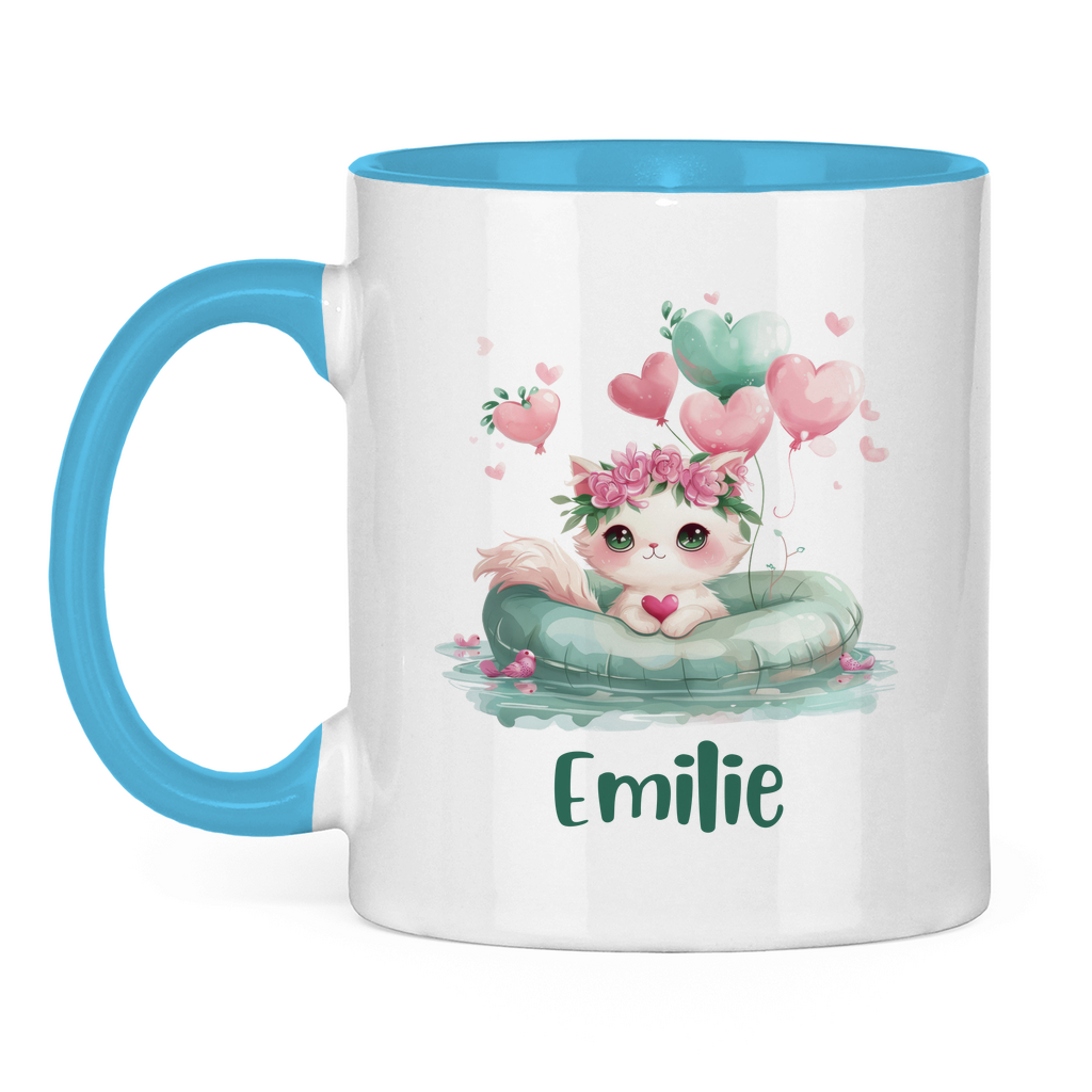Kindertasse personalisiert – Keramiktasse mit grünen Tieren und Namen