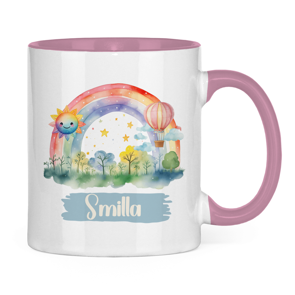 Kindertasse personalisiert – Keramiktasse mit Regenbogen und Namen