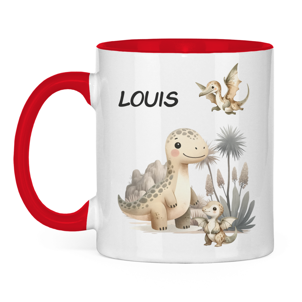 Kindertasse personalisiert – Keramiktasse mit Dinosaurier und Namen für Kinder