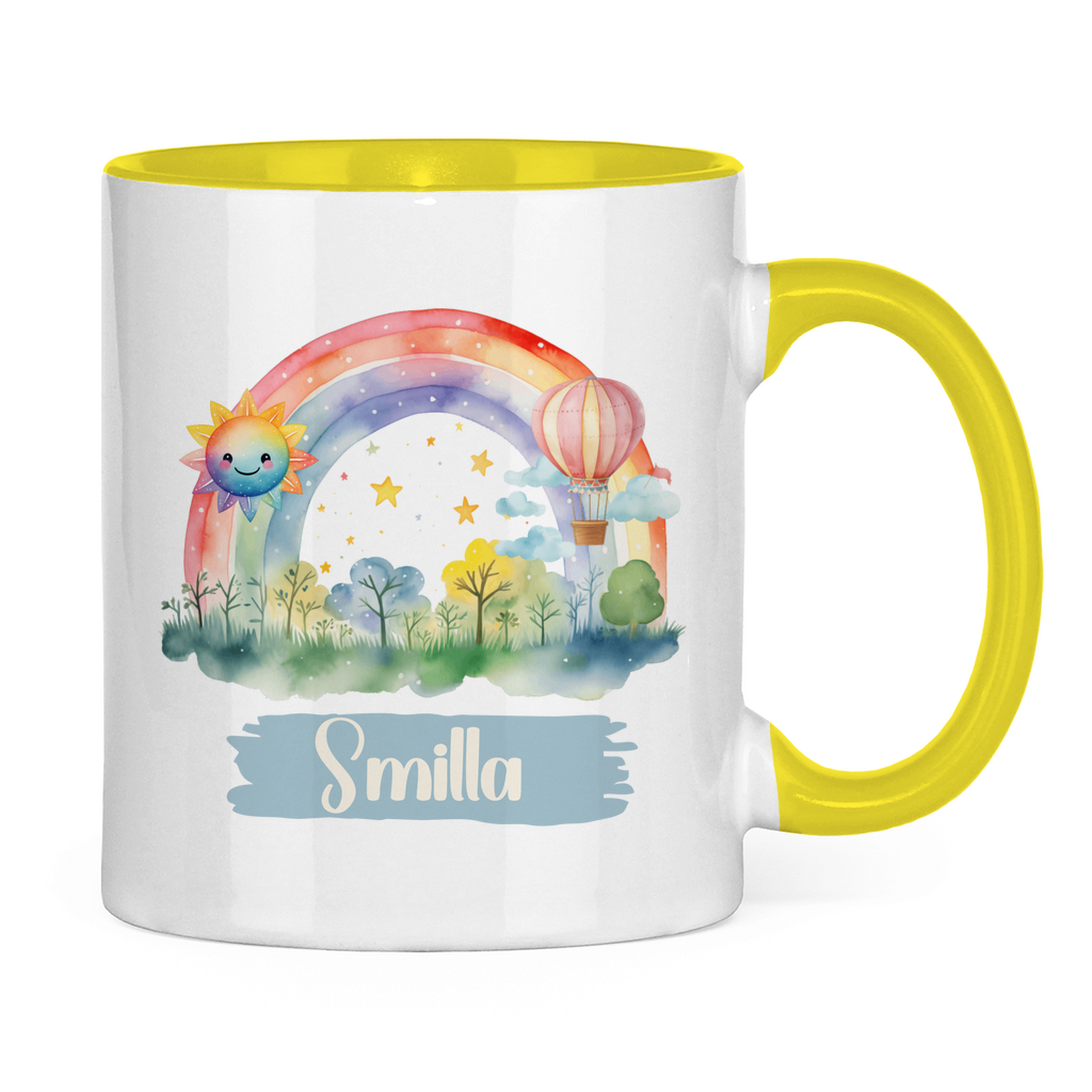 Kindertasse personalisiert – Keramiktasse mit Regenbogen und Namen