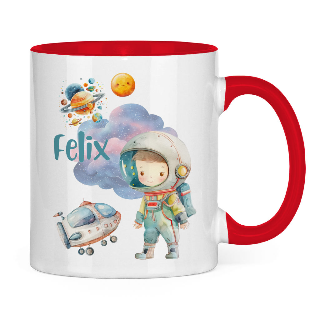Kindertasse personalisiert – Keramiktasse mit Weltall, Rakete und Namen