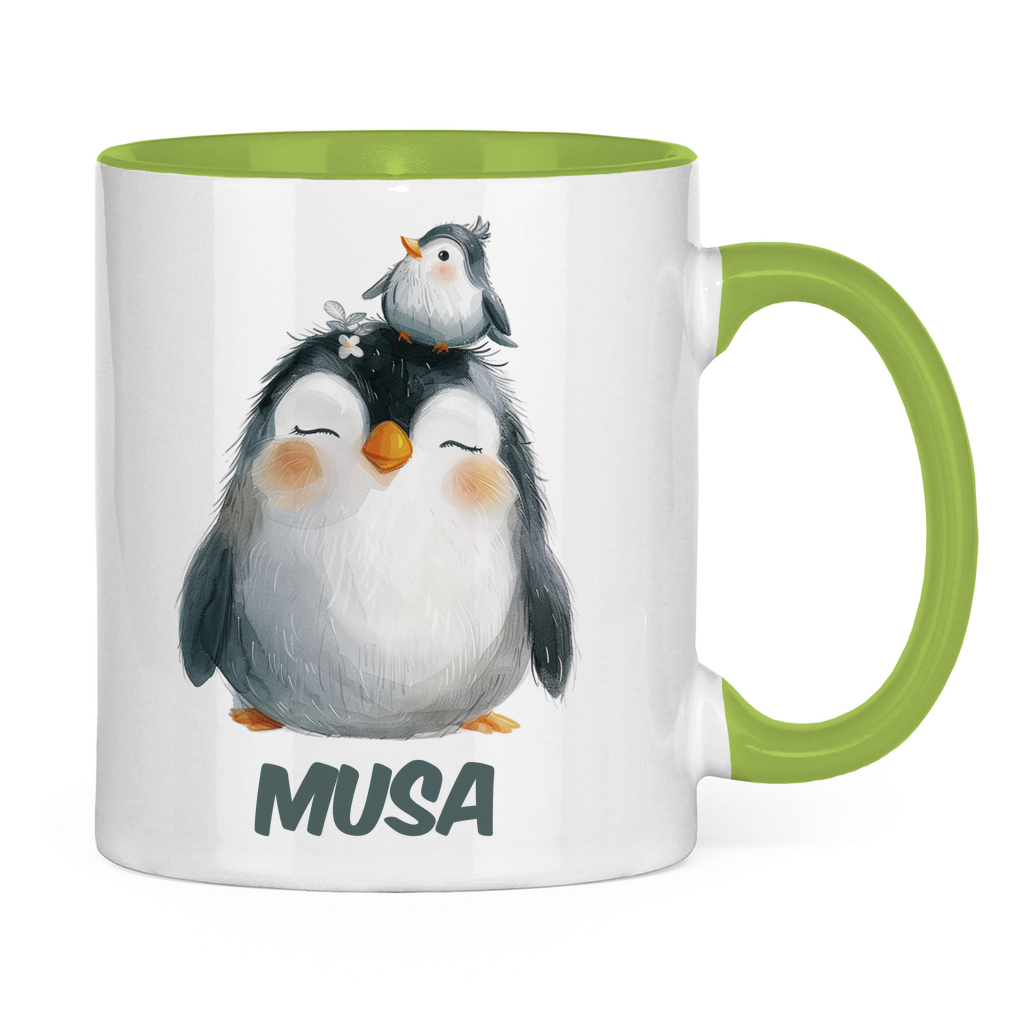 Kindertasse personalisiert – Keramiktasse mit bunten Tieren und Namen