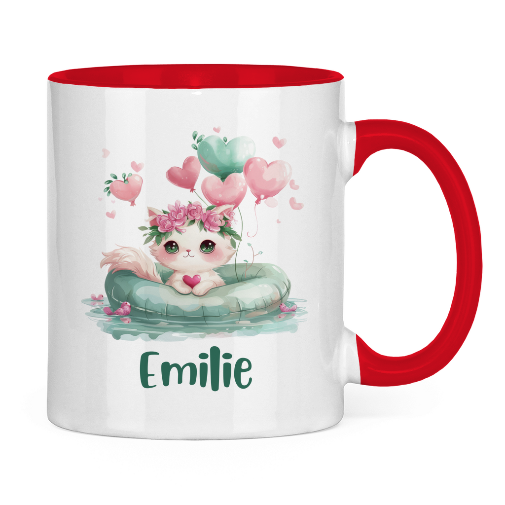 Kindertasse personalisiert – Keramiktasse mit grünen Tieren und Namen