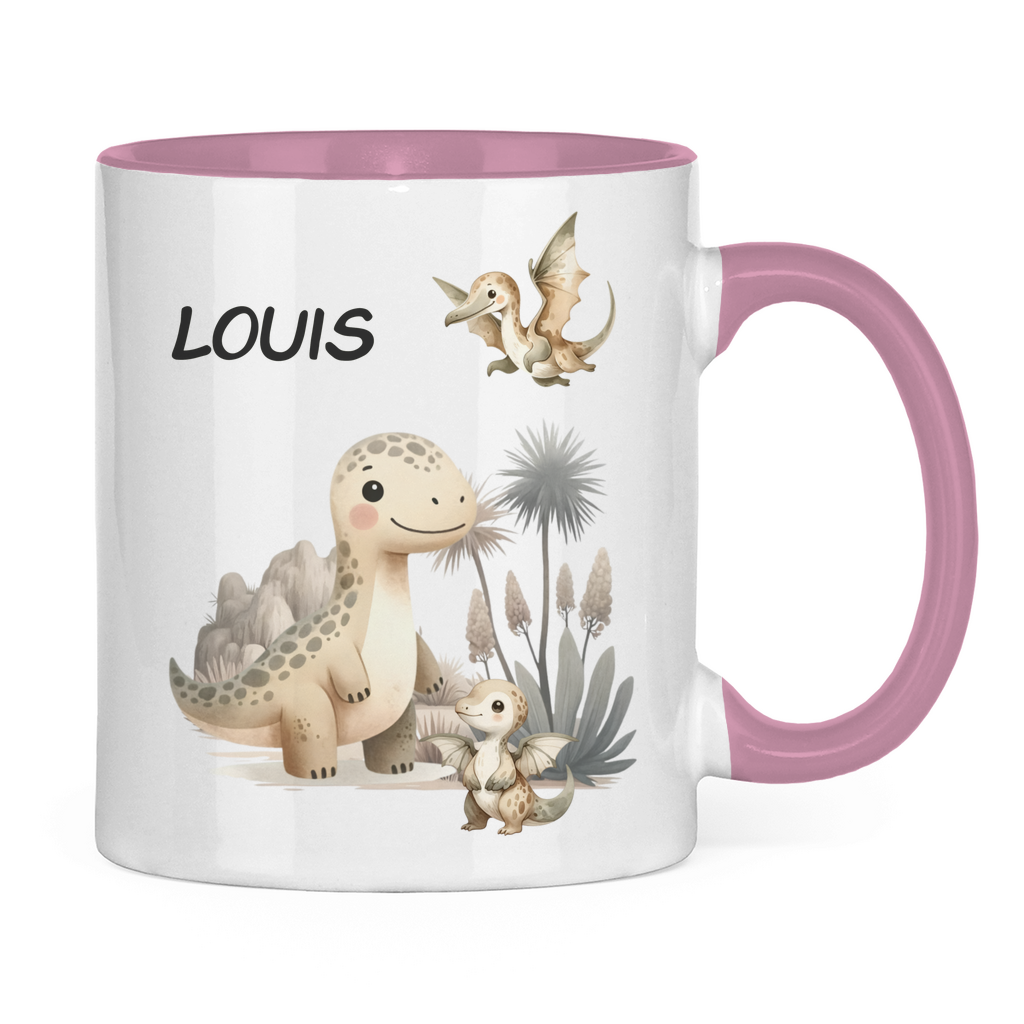Kindertasse personalisiert – Keramiktasse mit Dinosaurier und Namen für Kinder