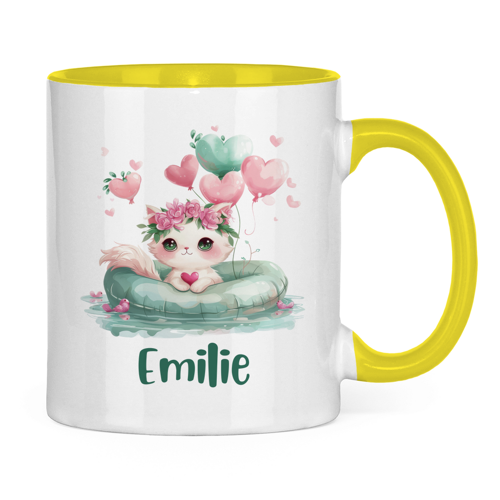 Kindertasse personalisiert – Keramiktasse mit grünen Tieren und Namen