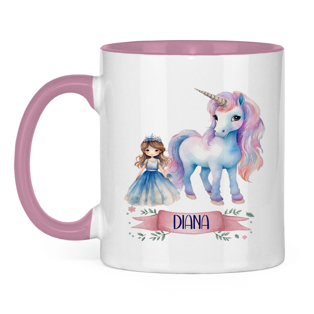 Kindertasse personalisiert – Keramiktasse mit Einhorn und Namen für Mädchen