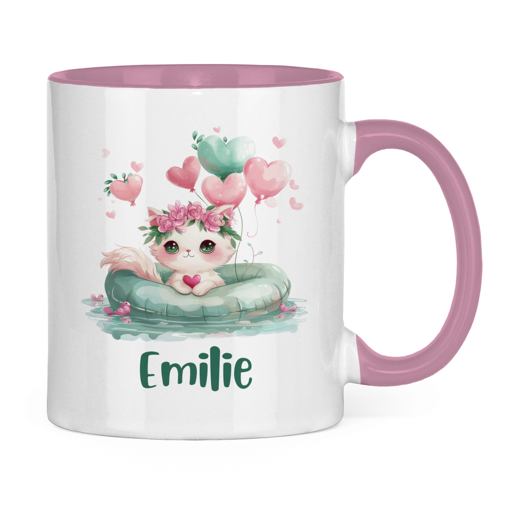 Kindertasse personalisiert – Keramiktasse mit grünen Tieren und Namen