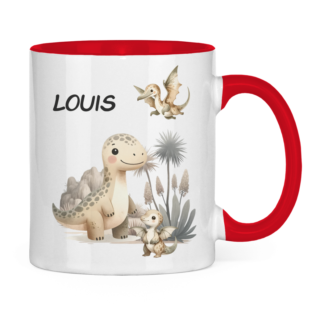 Kindertasse personalisiert – Keramiktasse mit Dinosaurier und Namen für Kinder