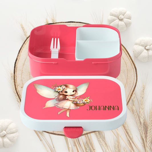 Lunchbox rosa mit Trennung und Gabel mit Madchen Motiven - Prinzessin, Fee, Balerina