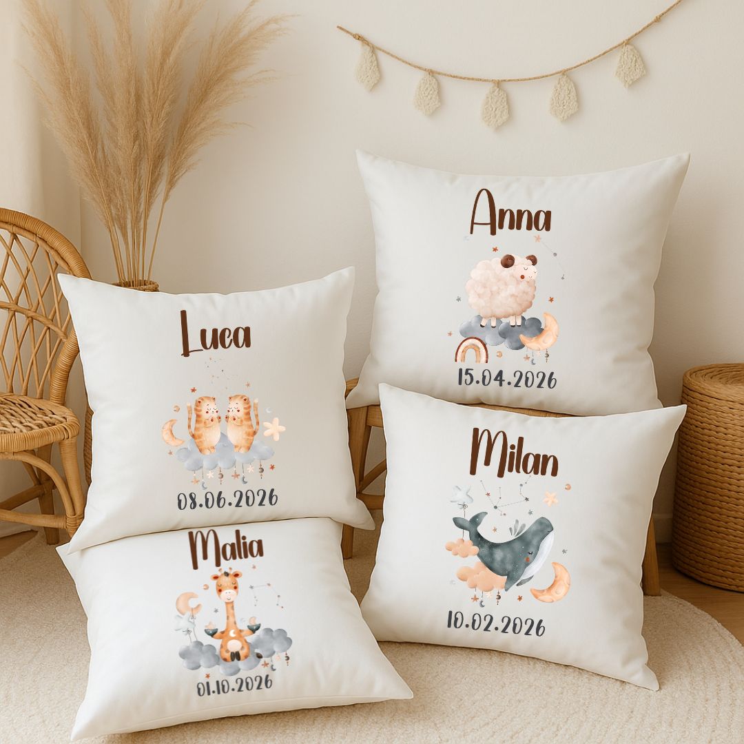 Sternzeichen Kissen mit Namen und Geburtsdatum personalisiertes Geschenk zur Geburt