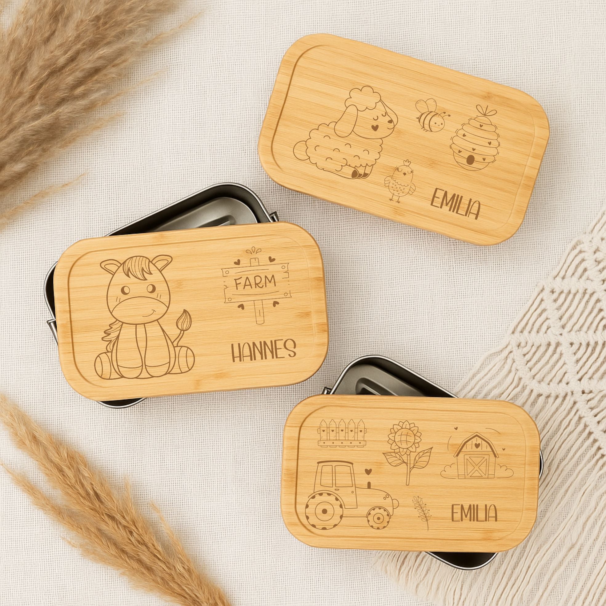 Brotdose Metall Kinder Bauernhof – Gravur mit Name