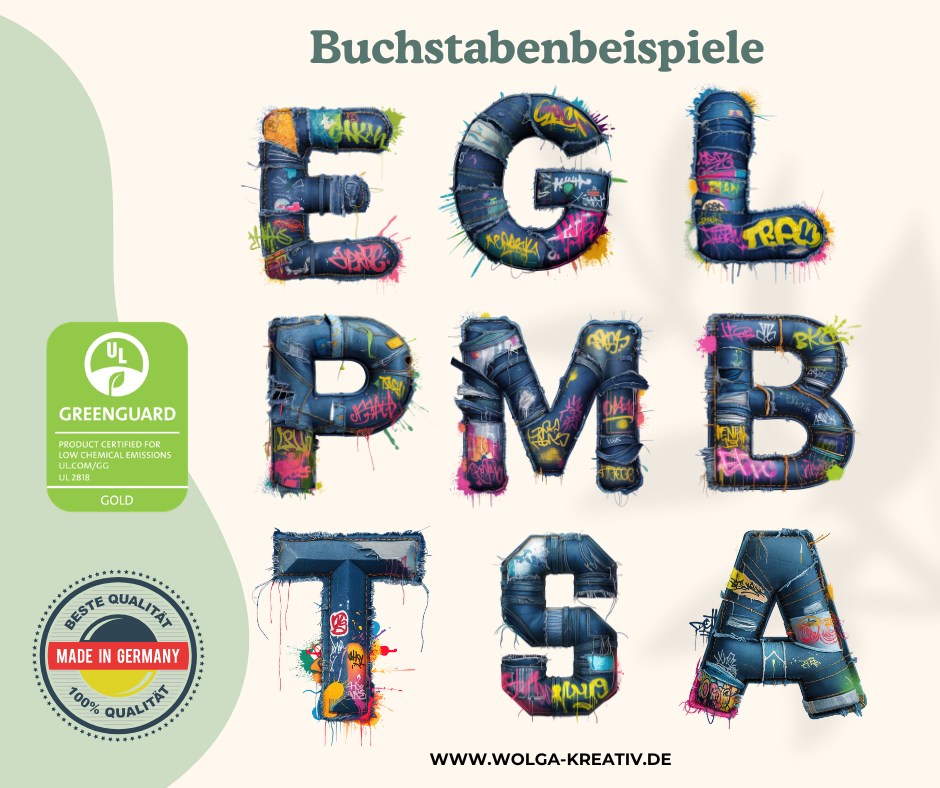 Jausenbrett Holz personalisiert mit Buchstabe und Graffiti Jeans Illustration