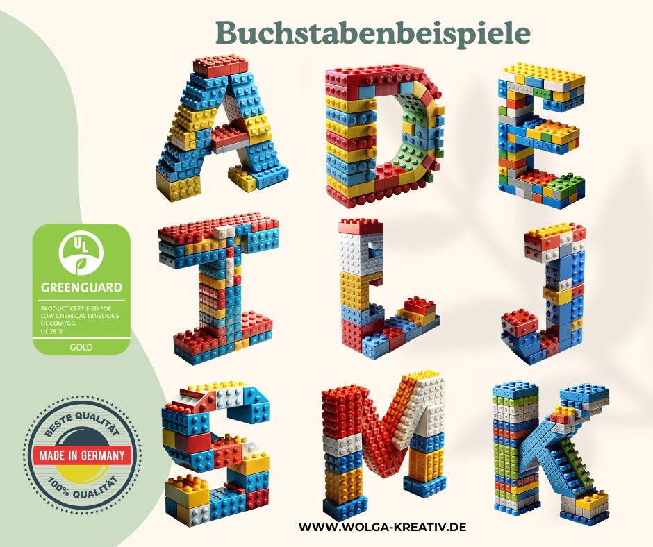 Kinder Edelstahl Trinkflasche mit Baustein Buchstabe Design und personalisiertem Namen für Schule oder Kindergarten
