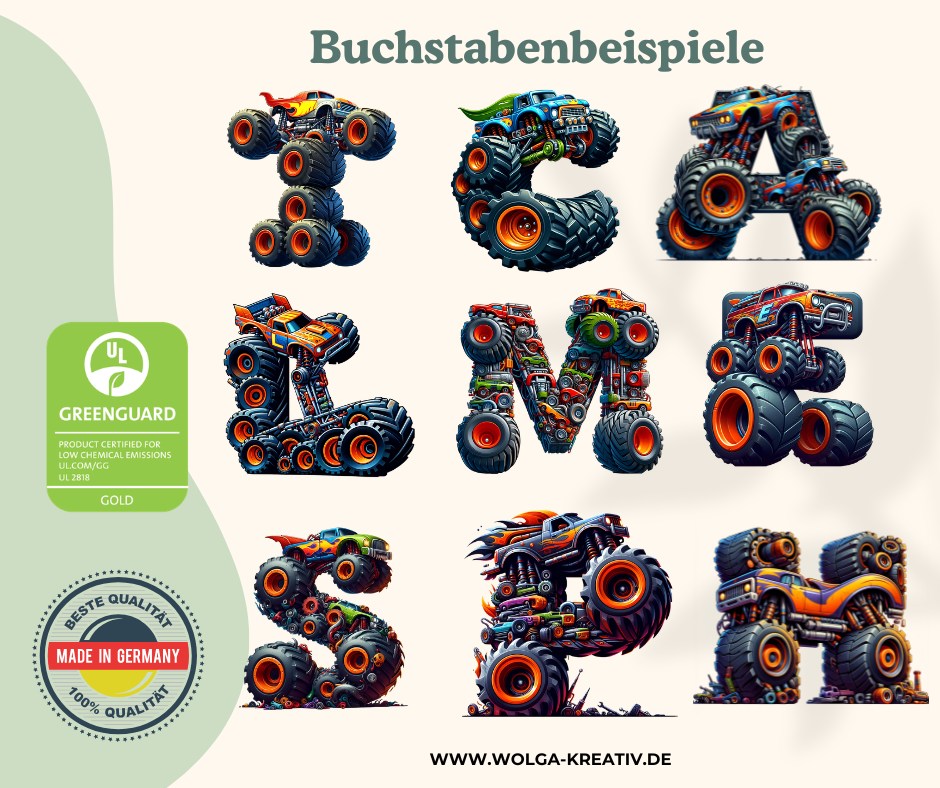 Detailansicht vom Monstertruck Motiv auf Metalltasse