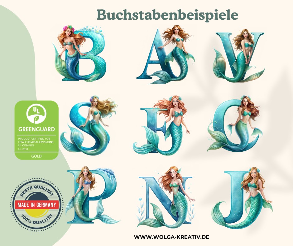 Auslaufsichere Kinder Trinkflasche mit Meerjungfrau Buchstabe und individuellem Namen