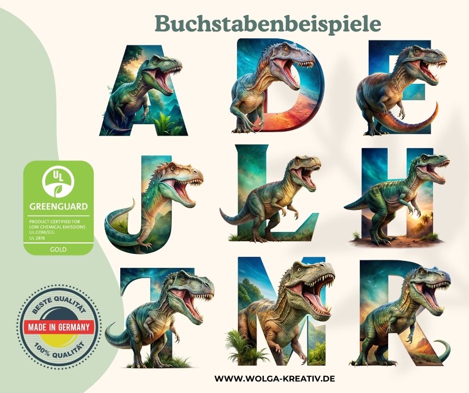 Detailansicht vom Dinosaurier Motiv auf Metalltasse