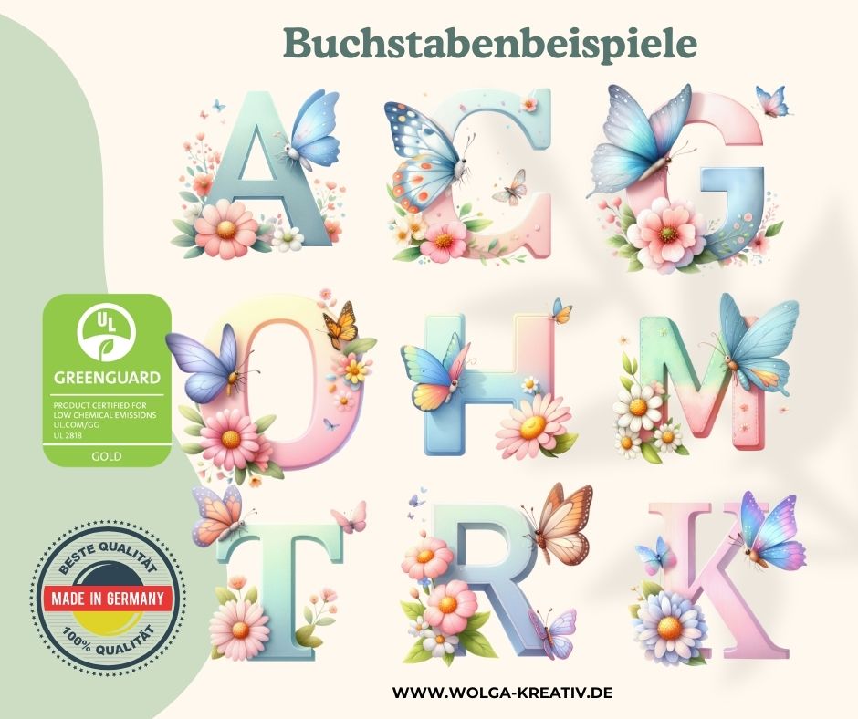 Holzbrettchen mit Namen bedruckt im Schmetterling Design