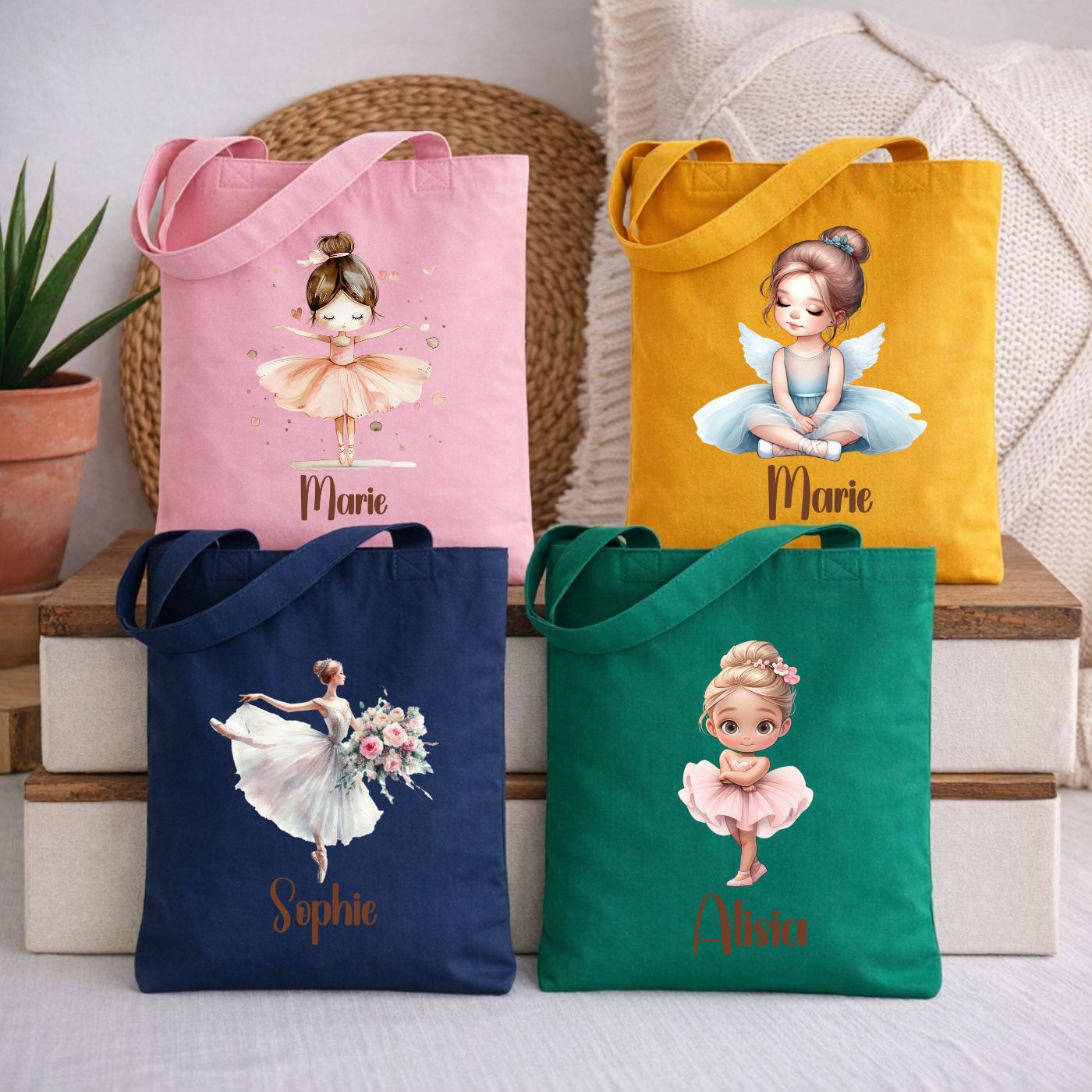 Personalisierte Stofftasche für Kinder mit Ballerina Motiv