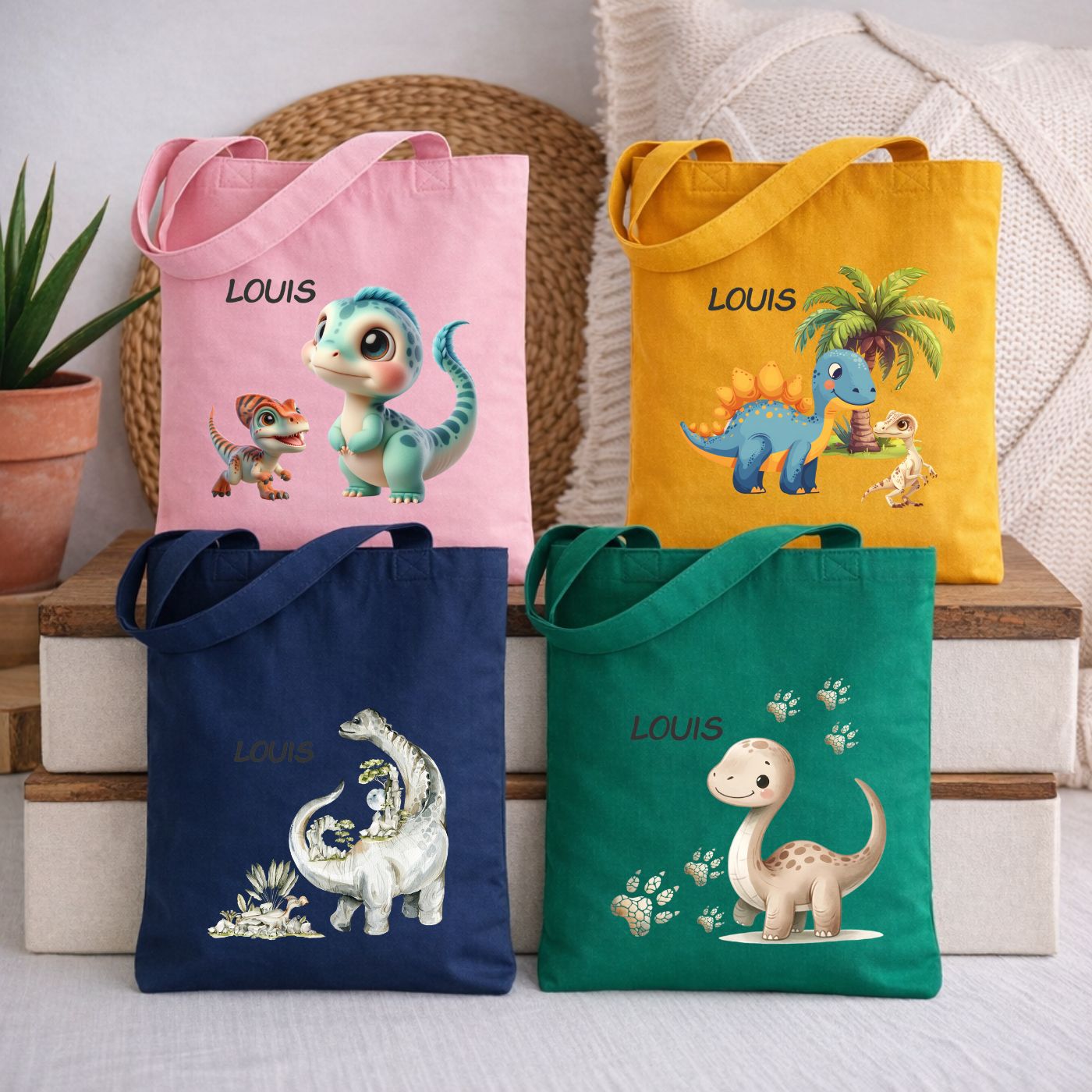 Dino Abenteuer Kindertasche – Personalisierter Stoffbeutel für kleine Entdecker