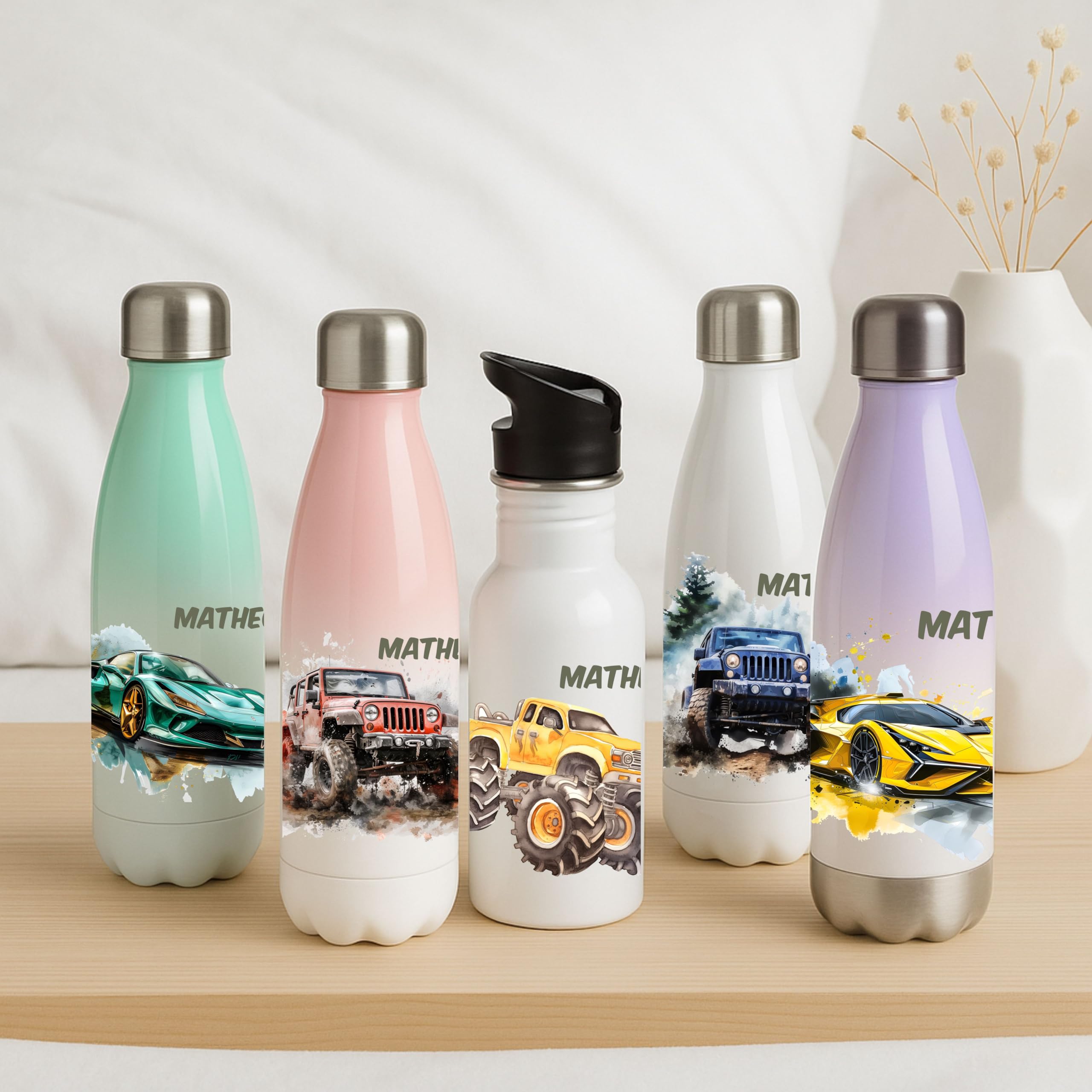 Thermo Trinkflasche für Kinder – Auto & Rennwagen Motiv