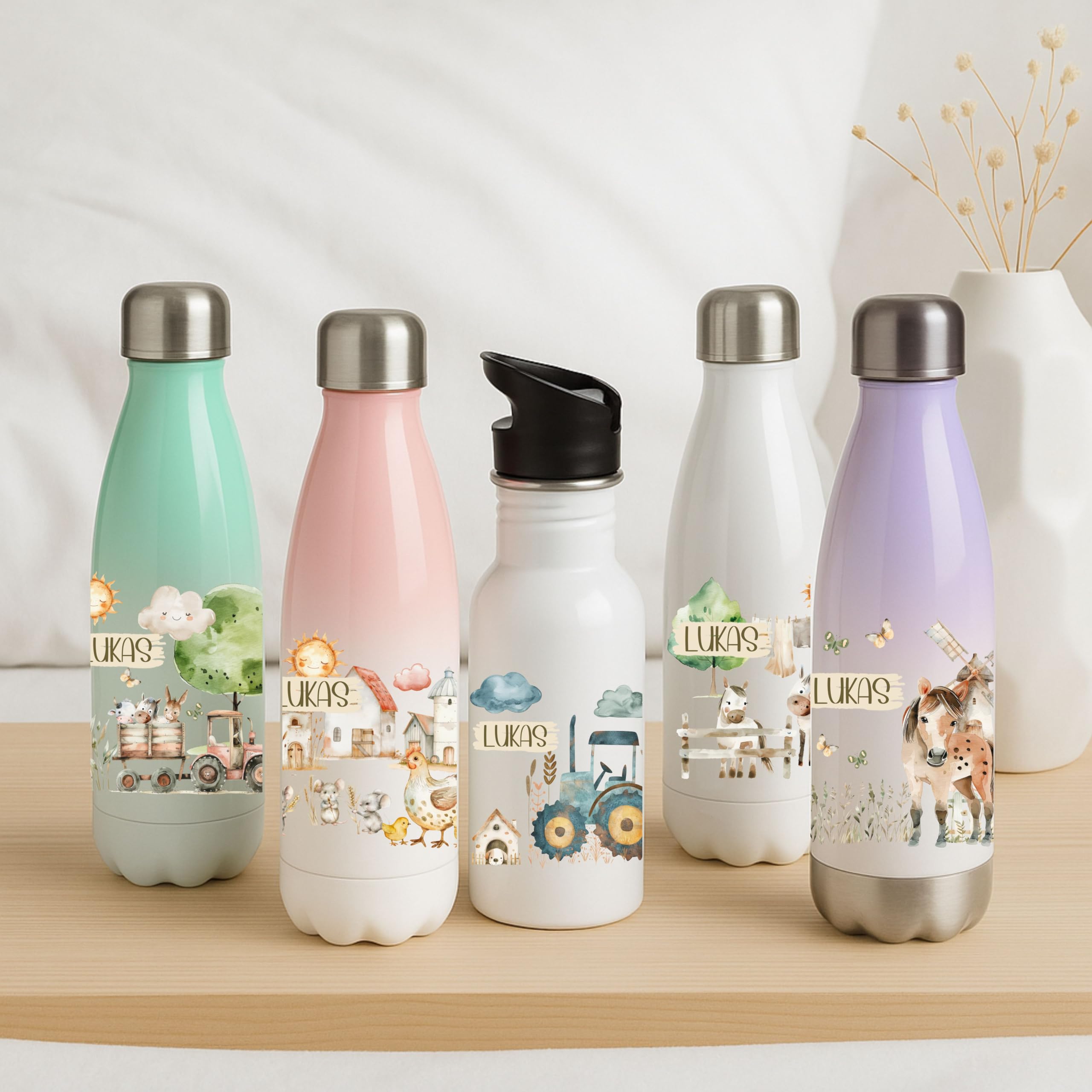 Thermo Trinkflasche für Kinder – Bauernhof Motiv