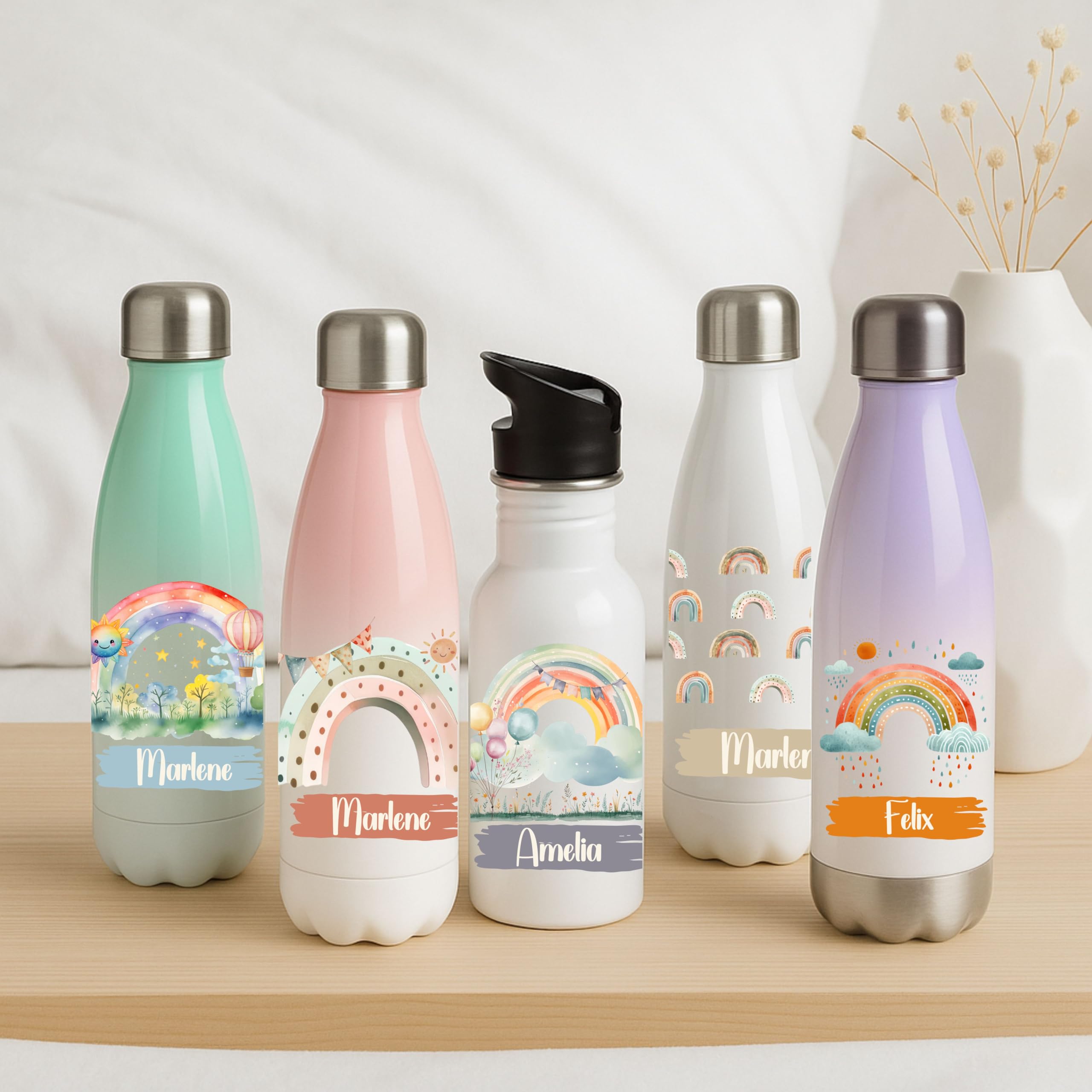Thermo Trinkflasche für Kinder – Regenbogen Motiv