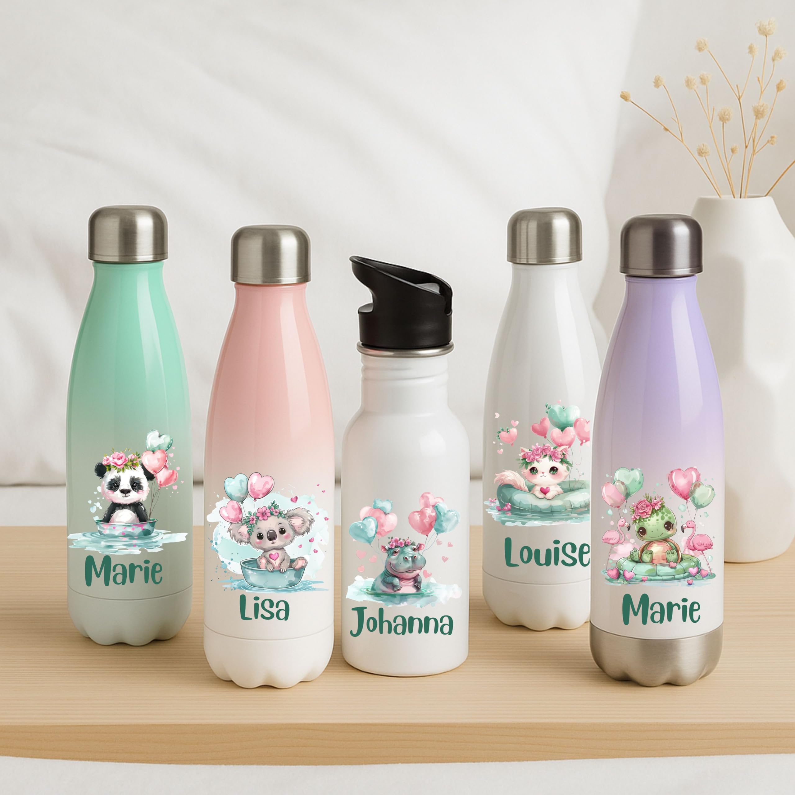Thermo Trinkflasche für Kinder – Grüne Tierchen Motive