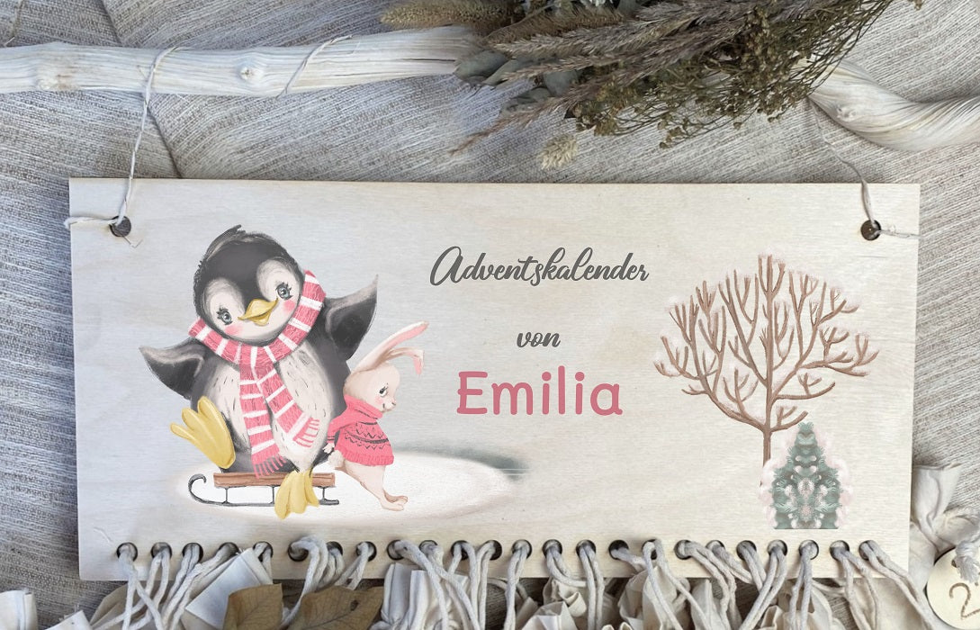 Der personalisierte Stoffbeutel-Kalender Pinguin