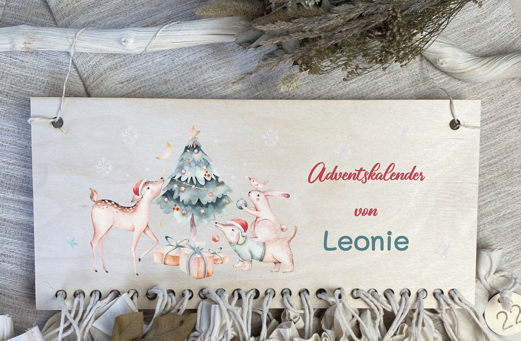 Personalisierter Holz-Adventskalender mit Namen Weihnachtsbaum