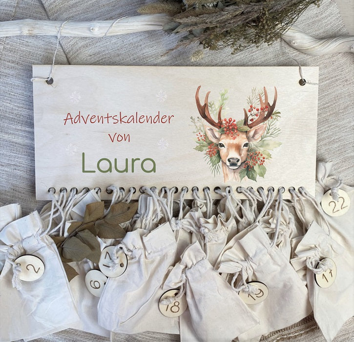 Personalisierter Holz-Adventskalender Reh