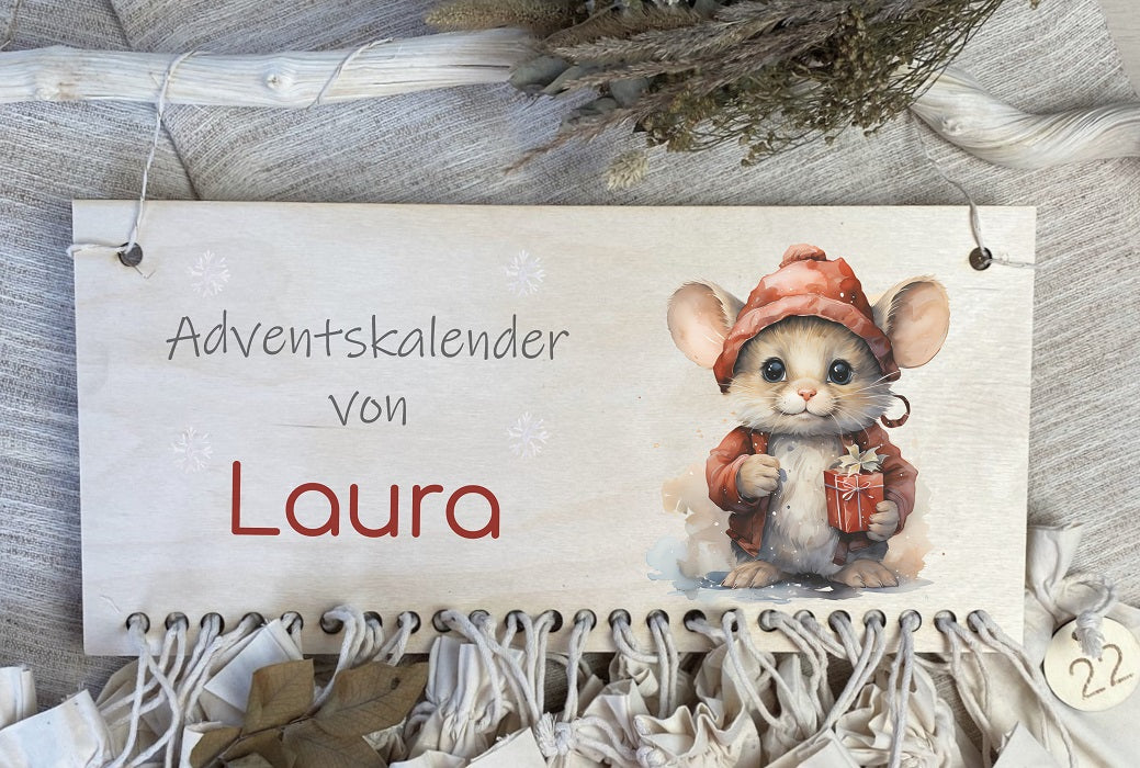 Personalisierter Holz-Adventskalender Maus