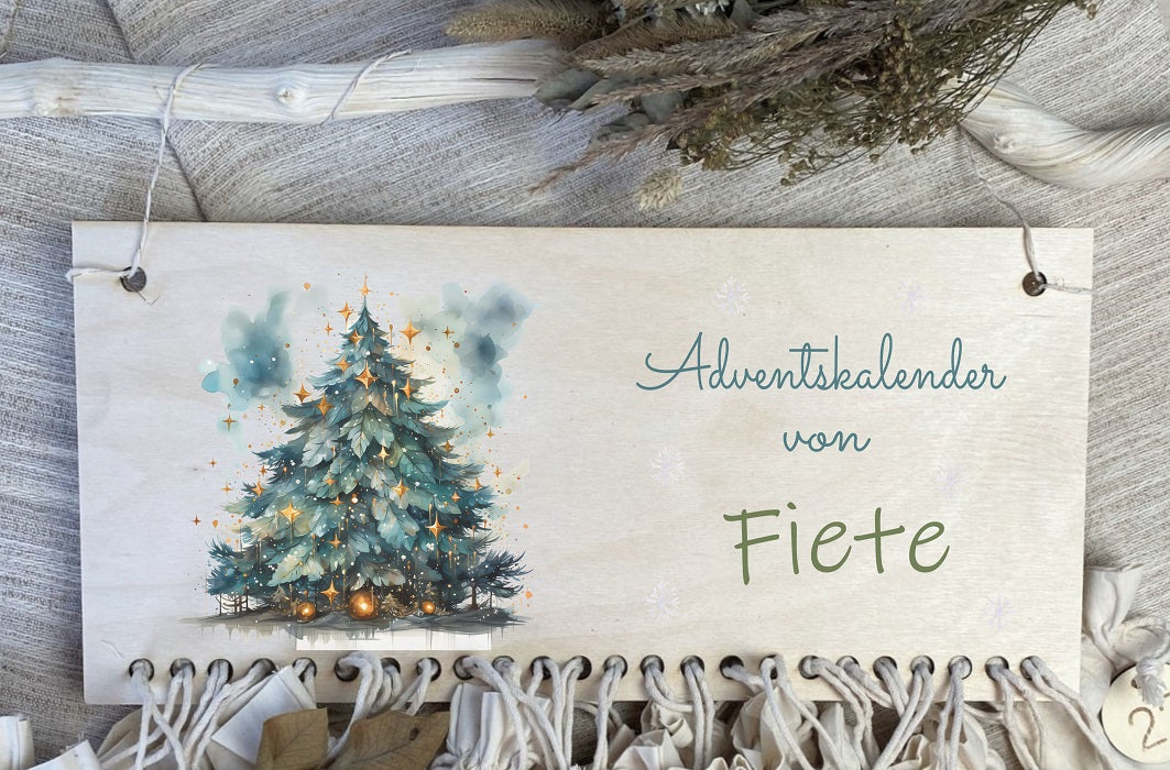 Adventskalender mit Namen und Stoffsäckchen Weihnachtsbaum