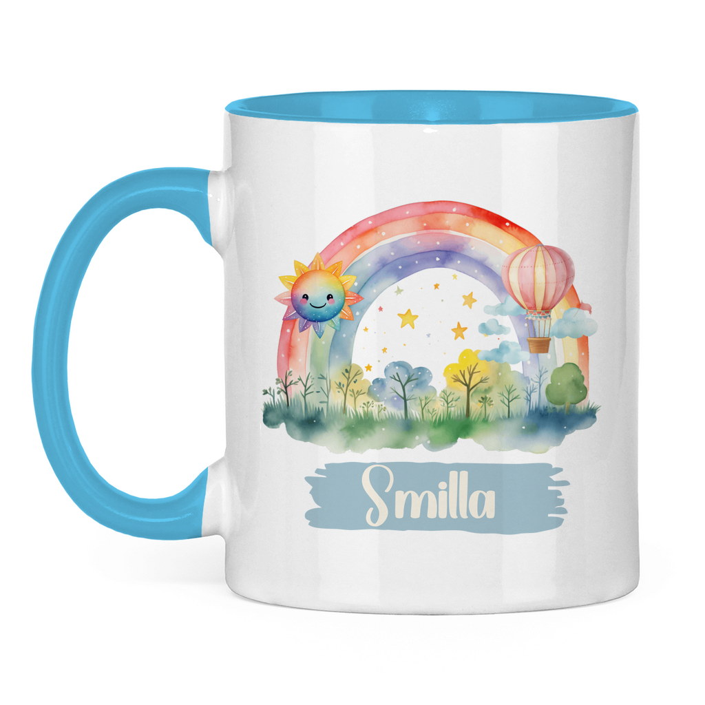Kindertasse personalisiert – Keramiktasse mit Regenbogen und Namen