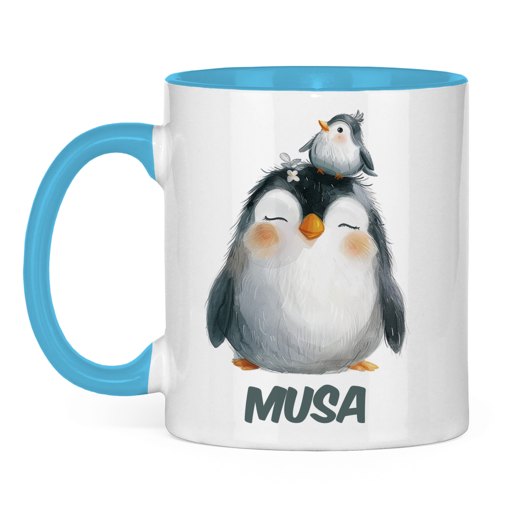 Kindertasse personalisiert – Keramiktasse mit bunten Tieren und Namen