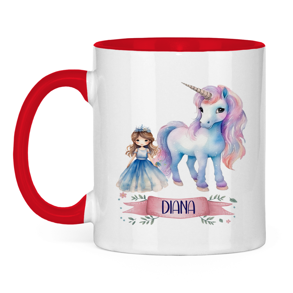 Kindertasse personalisiert – Keramiktasse mit Einhorn und Namen für Mädchen