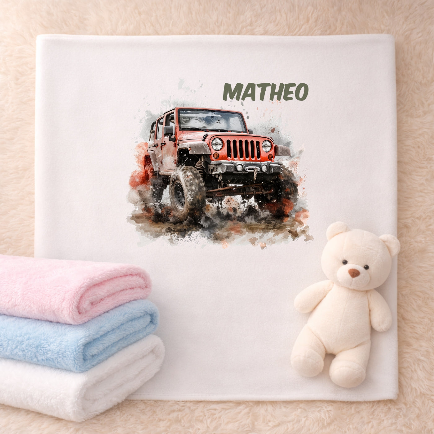 Personalisierte Babydecke mit Namen Auto Kuscheldecke