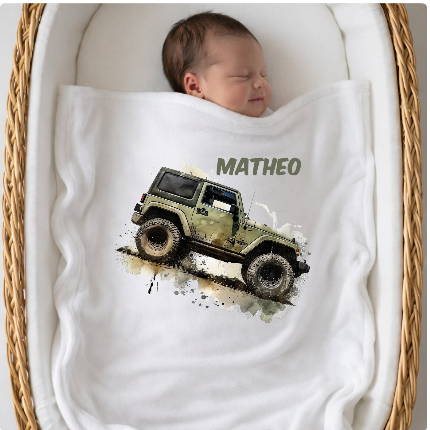 Personalisierte Babydecke mit Namen Auto Kuscheldecke